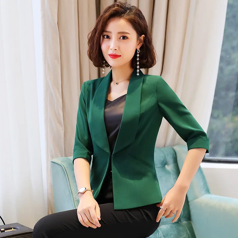 

Spring And Summer New Style Large Strip Fold-down Collar Cool Diagonal Pocket Solid Color Small Suit Women's Casual Business Coa