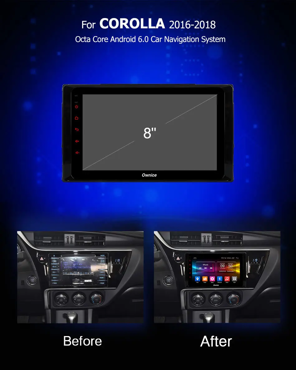 Perfect Ownice K1 K2 K3 8 core android 9.0 car dvd gps navi 4G for Toyota COROLLA  -  car radio video player Headuint 2G 32G 1