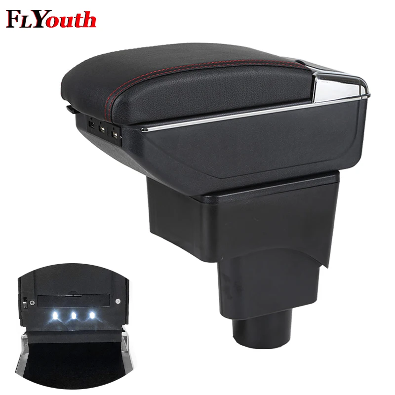 Armrest Box For Ford Ecosport 2013-2017 USB Charging LED Light Car Arm Rest Rotatable Centre Console Storage Box Car Styling