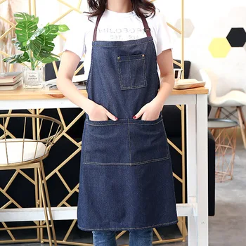 

Home Cleaning Supplies Black/Blue Apron Oil-proof Coffee Shop Kitchen Denim Apron With Pockets Apron For Kitchen Cooking Baking