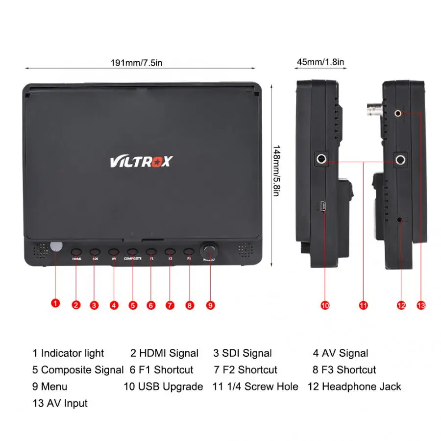 VILTROX DC-70EX " 4 K HD 1024x600 HDMI SDI AV вход камера видео ЖК-дисплей монитор Фото Студия фотография