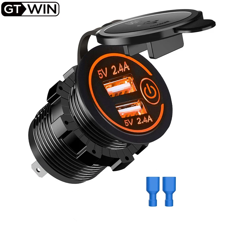 

GTWIN 24W Dual USB Car Charger with LED Touch Switch 12V USB Outlet 2.4A & 2.4A with Terminal for 12V/24V Car Bus Truck
