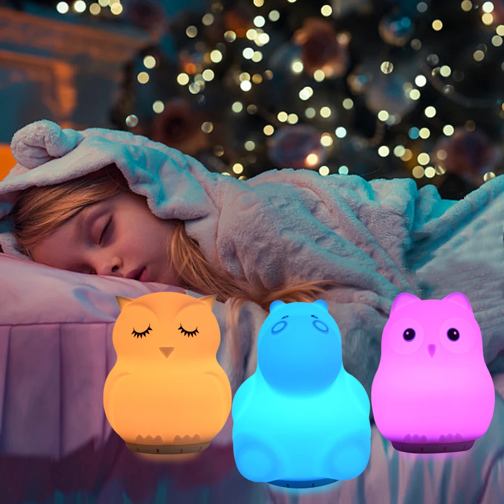 Bird Hippo Owl Music Lamp Wireless Bluetooth Speaker 9 Colors LED Atmosphere Night Light USB Silicone Bedroom Bedside Lamp