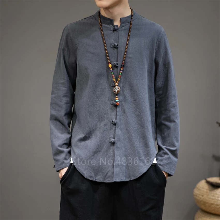Men Casual Oriental Wingchun Kung Fu Tai Chi Linen Shirts Chinese Style Traditional Tops Vintage Plus Size Coats Tang Suits