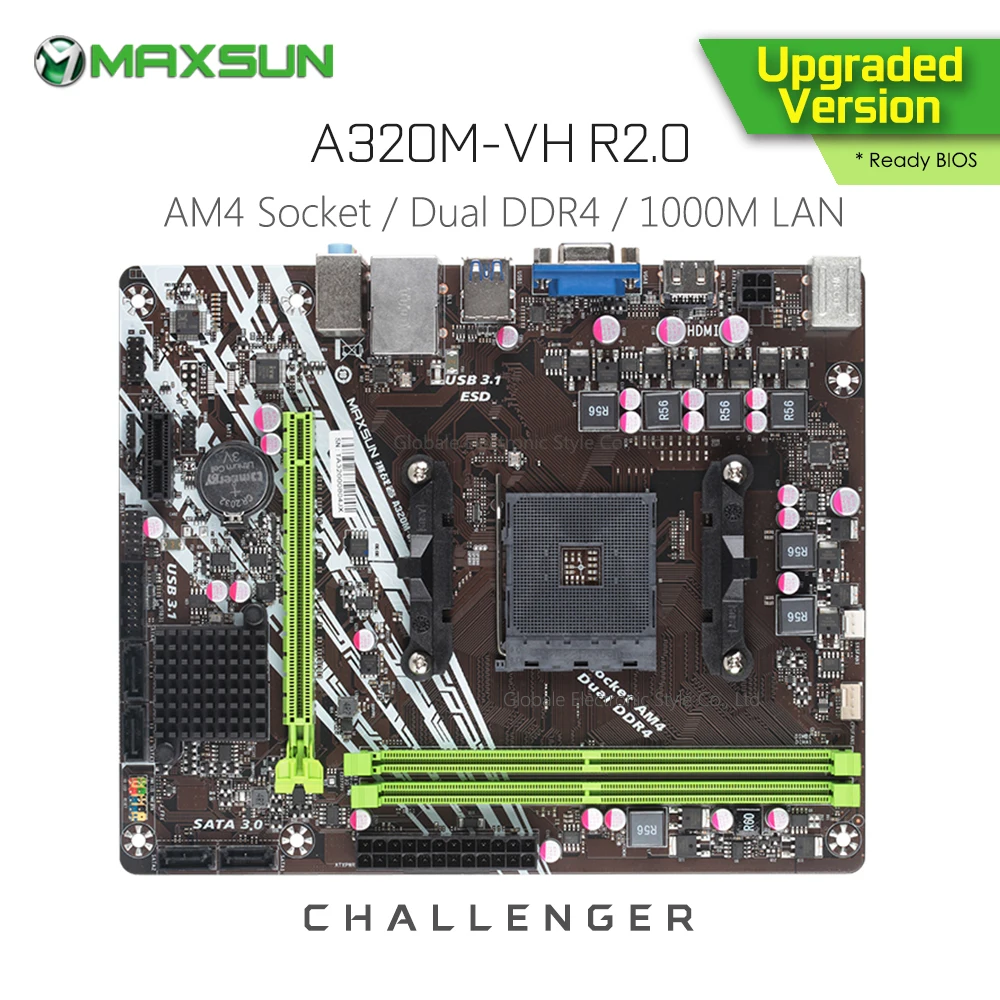 Оригинальная материнская плата MAXSUN Challenger a320m-vh R2.0 AMD AM4 mATX двухканальная DDR4 1000M LAN SATA3.0 USB3.1 VGA HDMI