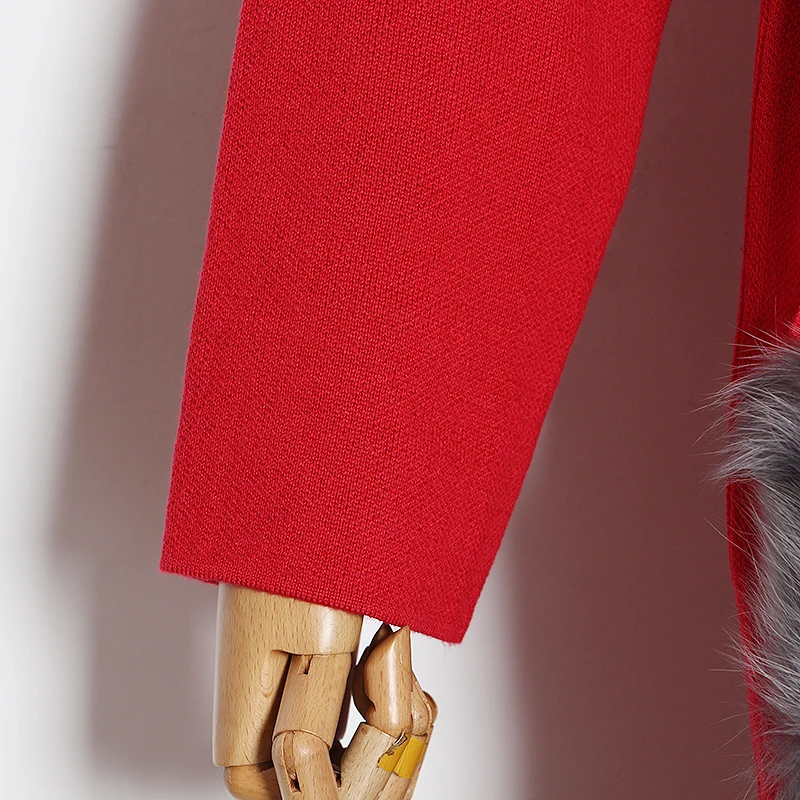 [TWOTWINSTYLE] Осень прикрепляемые натуральный мех Карманы длинный кардиган пальто для женщин вязаный модная одежда Новинка