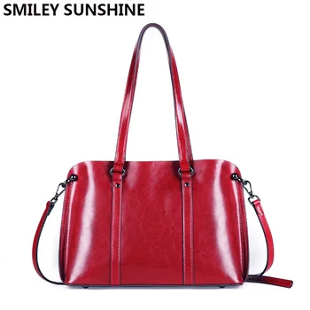 

SMILEY SUNSHINE Boston bags ladies genuine leather female luxury women's leather handbags designer messenger bags tote hand bag