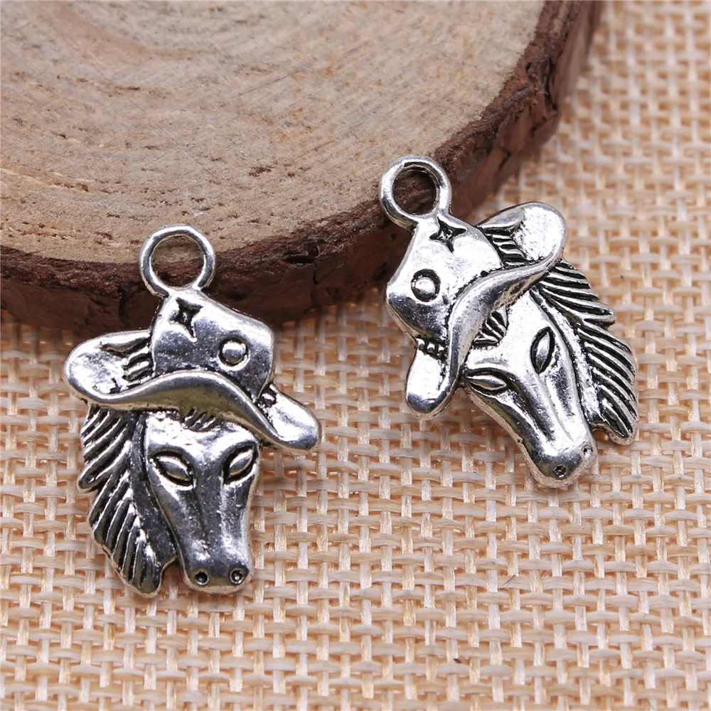 60pcs 23x16mm Double Sided Cowboy Hat Horse Head Charm For Jewelry