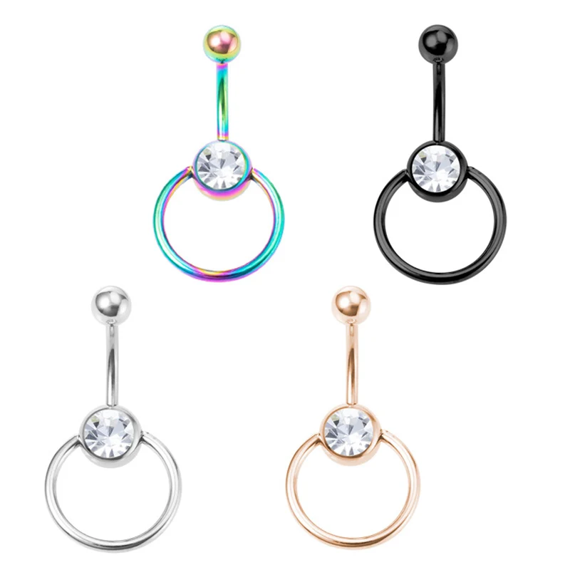 Stainless Steel Bar Crystal Curvy Belly Navel Ring Helix Piercing Body