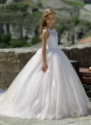 Новый корсет принцессы на День рождения; Белое Бальное платье с аппликацией; фатиновое платье с цветочным узором для девочек; кружевное