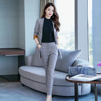 

Suit female 2020 spring and autumn new fashion temperament suit jacket two-piece suit wild thin plaid women's clothes set