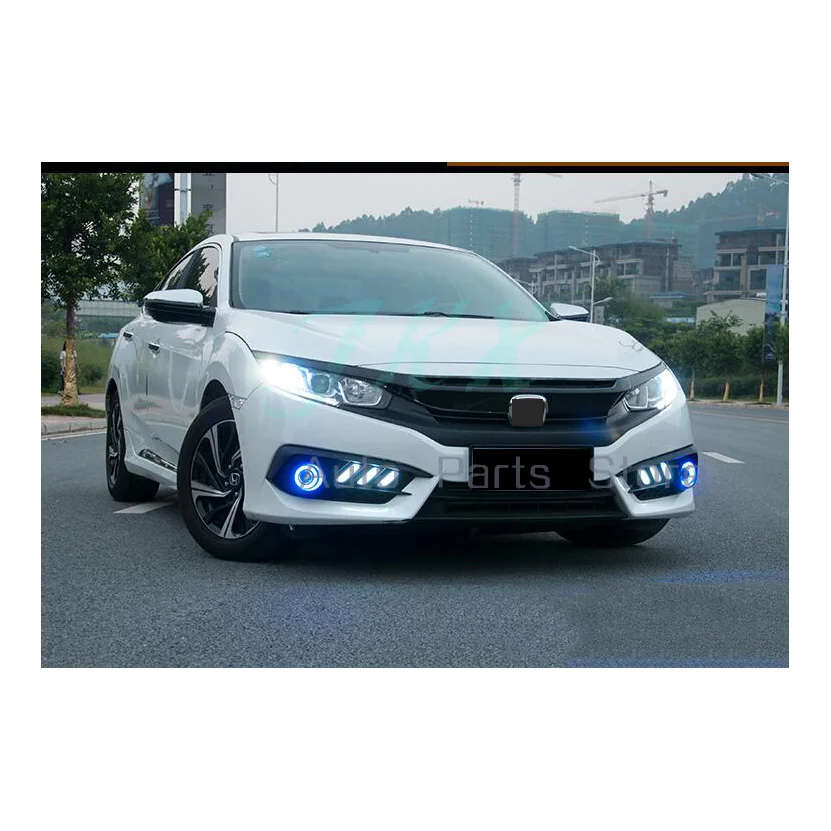 Car modification Car accessories White / Amber LED DRL COB Angel Eyes Fog Lights For Honda Civic Sedan