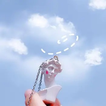 

HUANZHI 2020 New Individuality White Blush Stereoscopic Plaster Sculpture Portrait Pendant Necklace for Women Man Couple