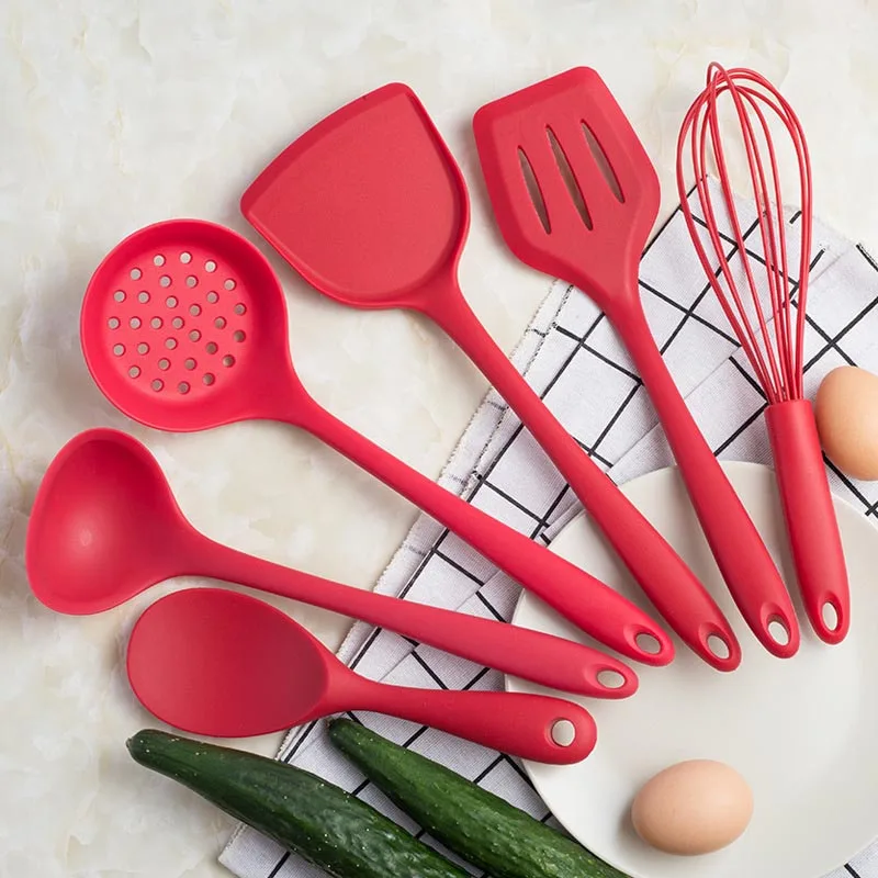Kitchen Silicone Non-stick Cooking Spoon Spatula Ladle Egg Beaters Utensils Dinnerware Set Cooking Tools Accessories Supplies
