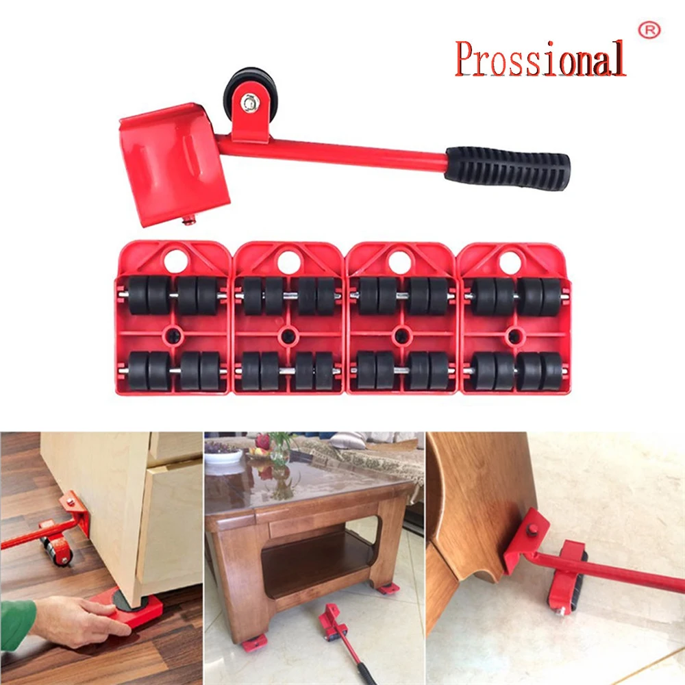 

NEW 5Pcs Furniture Transport Set Furniture Lifter & Furniture Slides Heavy Move House 4 Wheeled Corner Movers +1 Wheeled Lifter