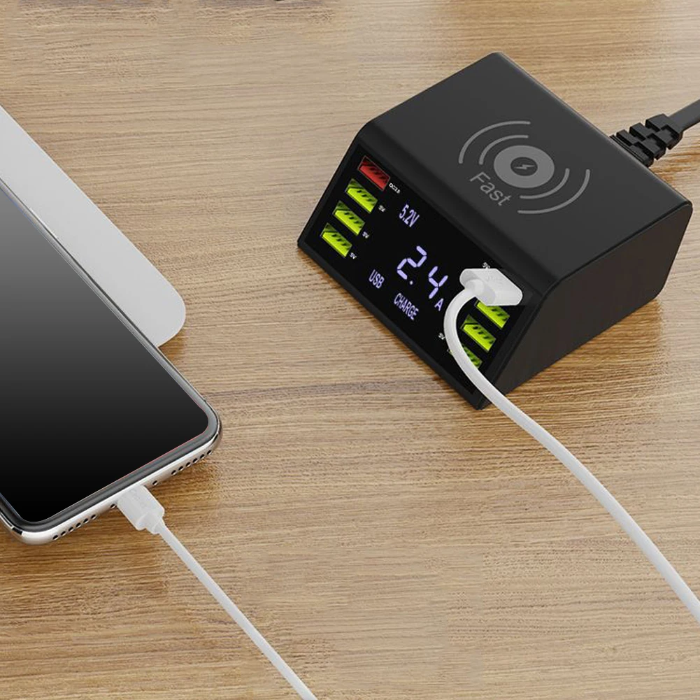 8 USB Ports Desktop Travel Multifunctional Smart Power Adapter Quick Charging Socket Mobile Docks LCD Display Phone Charger
