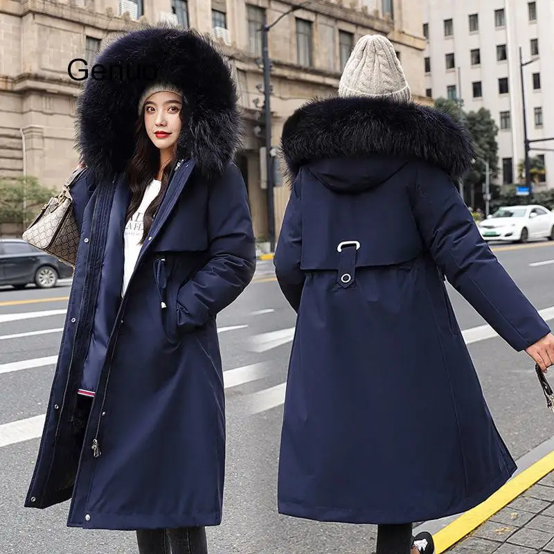 Winter Hooded Parkas Coat Women's Thick Big Faux Fur Collar Middle Long Coat Parka Coats Winter  Abrigo Femme 2020 New