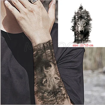 

Black Wolf Forest Tribal Fox Flower Tattoos Waterproof Temporary Sticker Tree Animal Fake Tattoo for Men Body Art Custom Tatoos