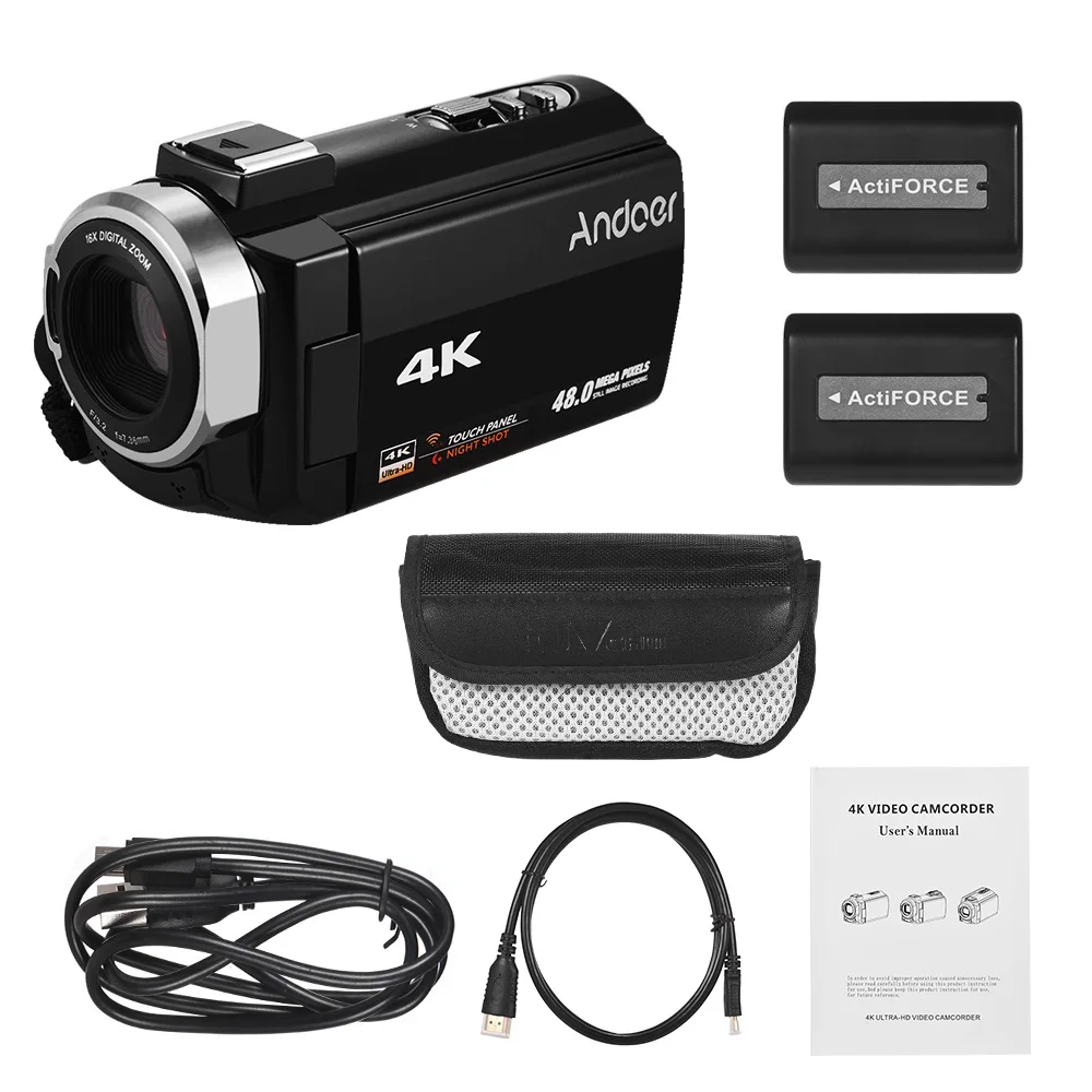 Andoer Портативный 4K HD Цифровая видеокамера Камера видеокамера DV 16X цифровой зум 3 дюймов сенсорный экран wi-fi соединение