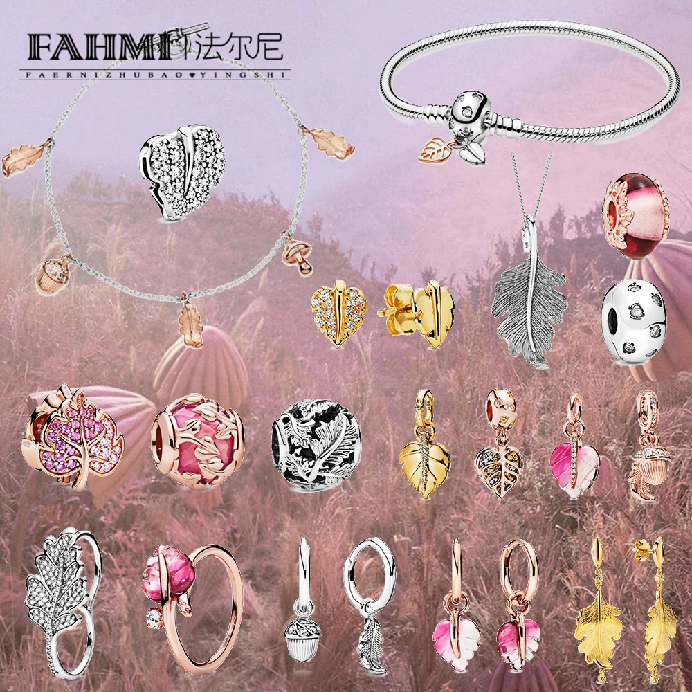 

FAHMI 100% 925 Sterling Silver New 2019 Autumn Trailer Maple Leaf Pendant Beaded Bracelet Necklace Set Free Shipping