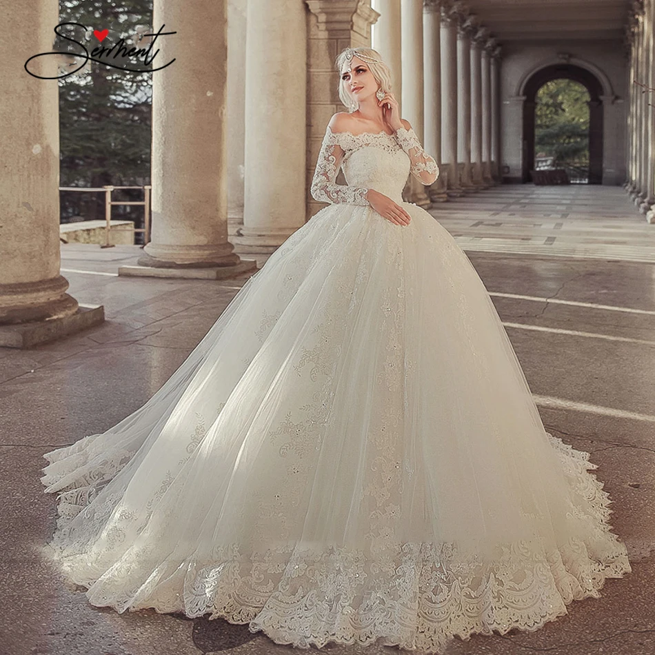 

OLLYMURS 2020 Luxury Wedding Dress Long Sleeve Turtleneck Applique Lace Wedding Noble Applique Muslim Brides Support Tailor-made