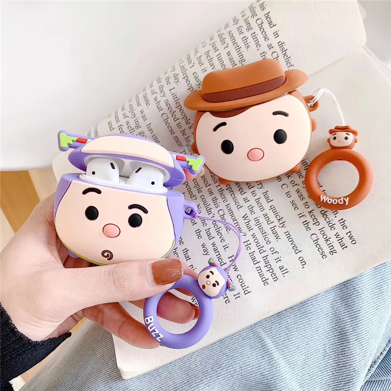 

Bluetooth Earphone Case for Airpods Accessories Protective Cover with Ring Strap Cute Cartoon Silicone 3D Toy Story Woody Buzz
