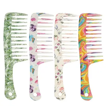 

4 Styles Big Width Teeth Hair Comb Leaf Flower Printed Comb Detangle Straight Hairbrush