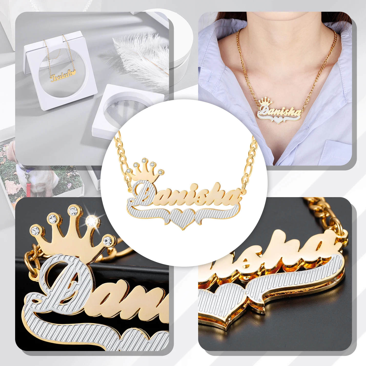 Customized Name Necklace With Crown 18K Double Plated
