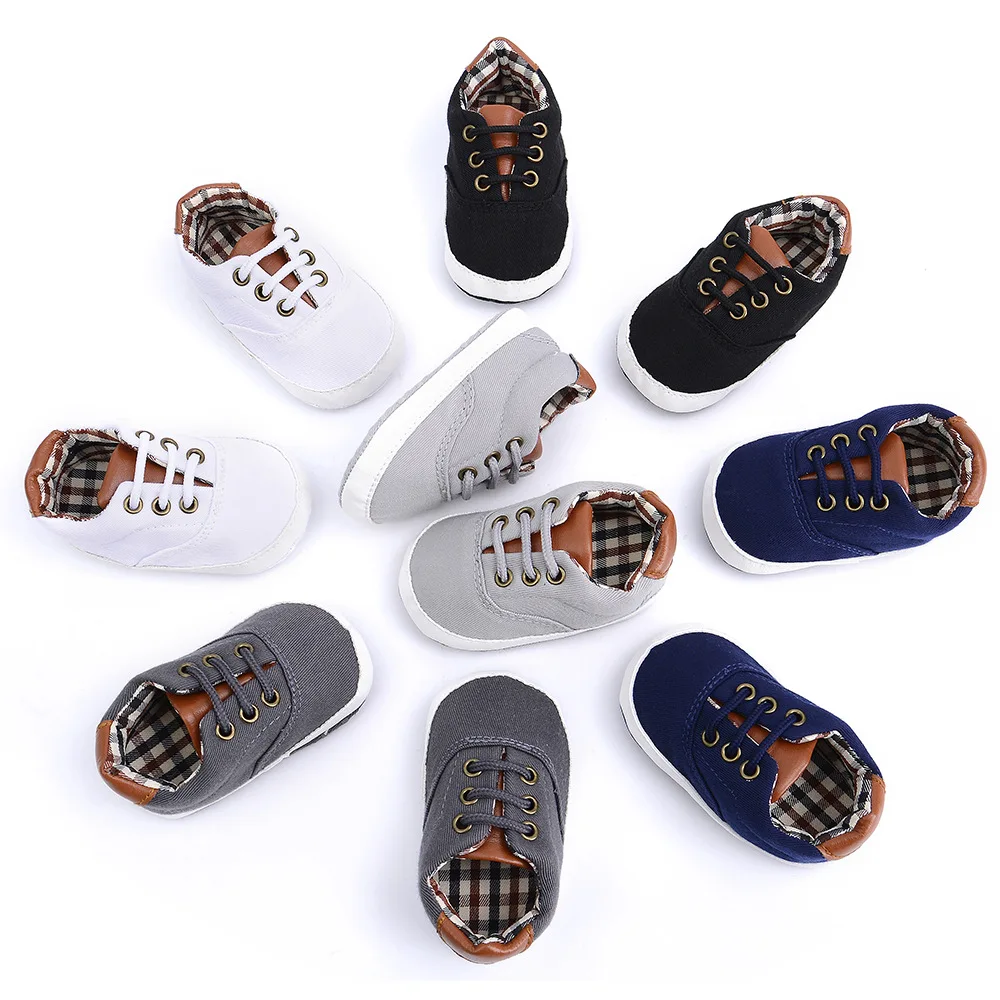 

2020 spring and autumn new solid color men's casual lace soft baby canvas shoes baby shoes toddler shoes 0-1 years old