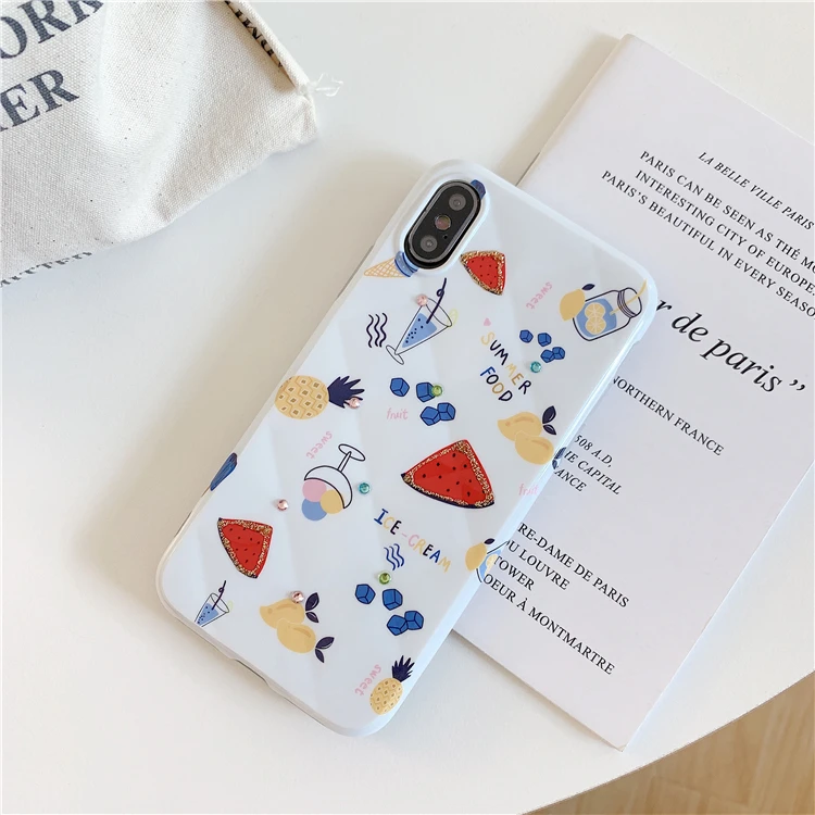 

Summer Ice Cream diamond Phone Case For iphone XS Max Case For iphone XR X 8 7 6S 6 Plus Cover Fashion Lovely Girl Style Cases