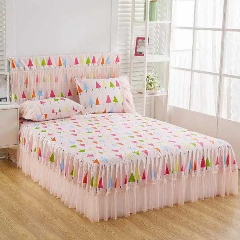Sanding Soft Bedspreads Fashional Fitted Sheet Romantic Lace Bed Skirt King Queen Bedspread for Girl Room Home Decoration
