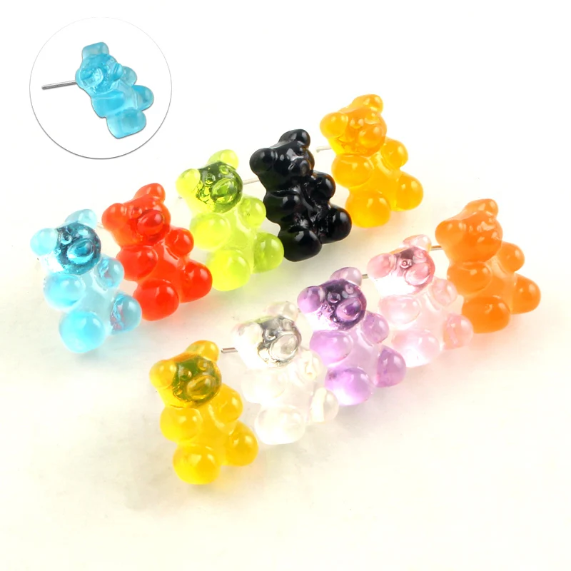 

Lovely Handmade Colorful Ins Style Resin Bear Cartoon Earrings Candy Color Animal Stud Earring For friend Daily Funny Jewelry
