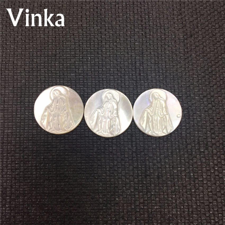 

100pcs / lot 14.5mm Natural Mother Of Pearl Shell Virgin Mary DIY Jewelry Accessories Shell Pendant Of Necklace