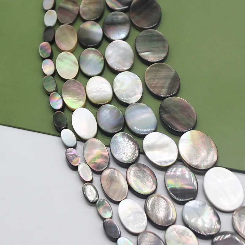 

Natural Shell Black Shell Straight Hole Double-sided Flat Oval Beads for DIY Women's Fashion Bracelet Necklace Earrings Jewelry