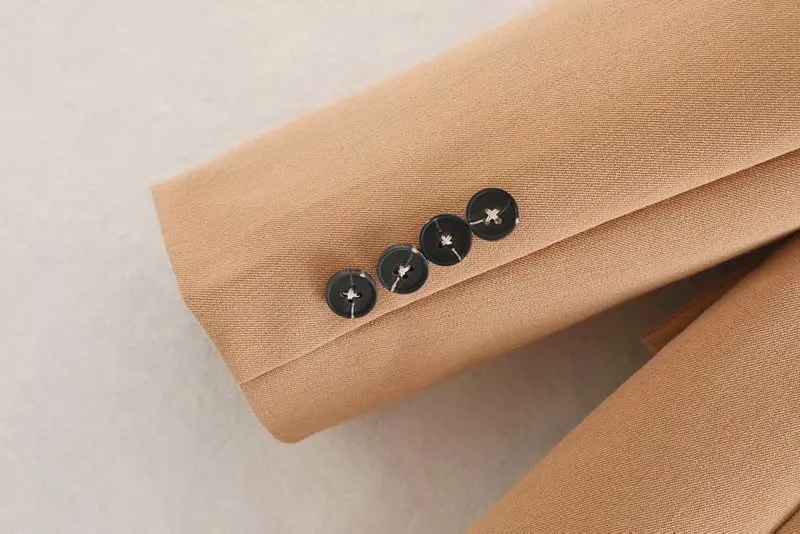 OMIKRON модные офисные женские коричневые однобортные Женские Костюмы Блейзер Куртка с капюшоном Дамский Плюс Размер Карманы пиджак в деловом стиле