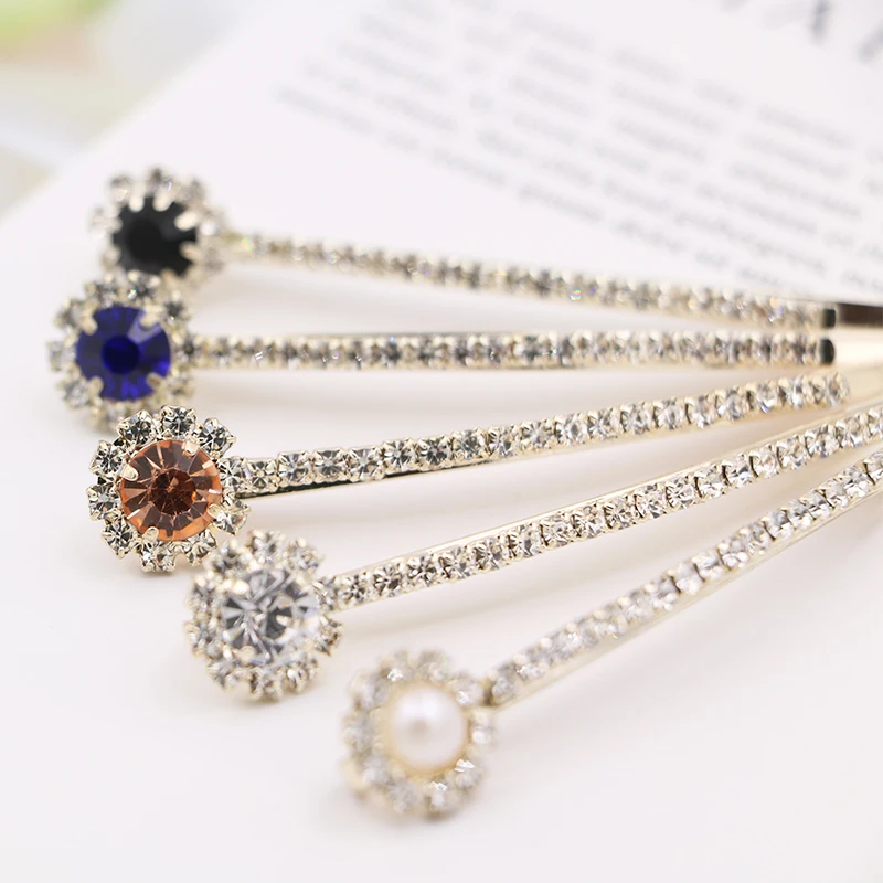 

Korean Fashion Diamond Rhinestone Hair Clip Pins for Women Gem Barrettes Hair Clips Stick Girls Charm Hair Accessories Jewelry