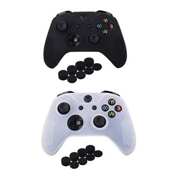 

Studded Silicone Cover for Microsoft X box One X & X box One S Controller x 2 with Pro Thumb Grips 16 Pieces(Black/White)