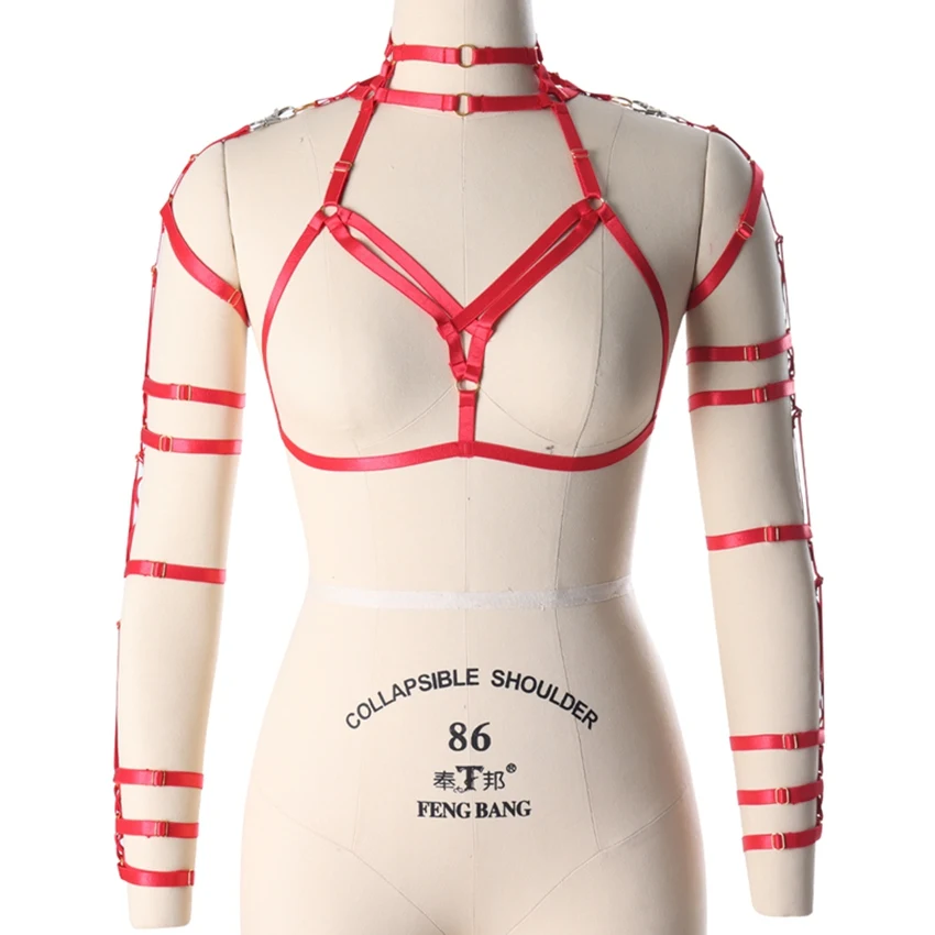 MLCO0023RED Красный боди жгут белье сексуальные топы клетка бюстгальтер Фетиш Грудь Пояс Нижнее белье ремешки бондаж для руки Регулировка размера плюс мягкий Готический рейв - Цвет: MLCO0023RED