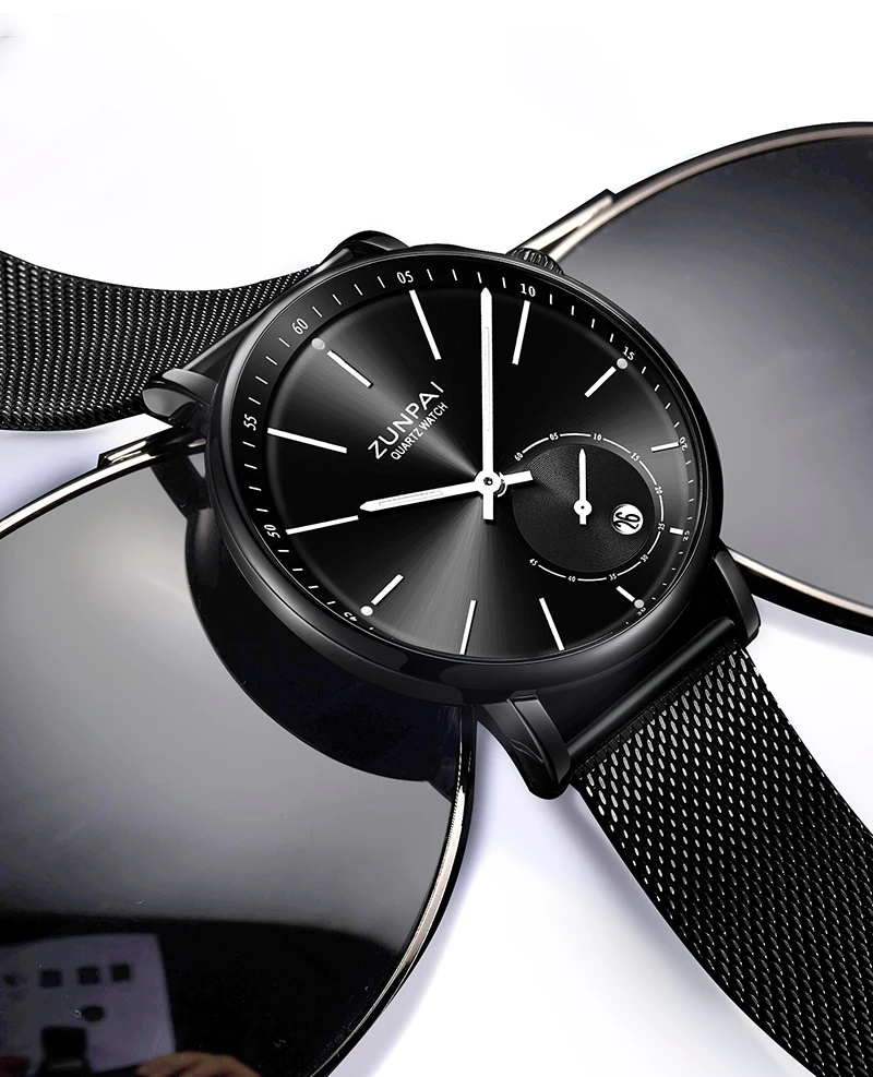 ZUNPAI Mens Watches Top Brand Luxury Waterproof Ultra Thin Date Clock Male Steel Strap Casual Quartz Watch Men WristWatch