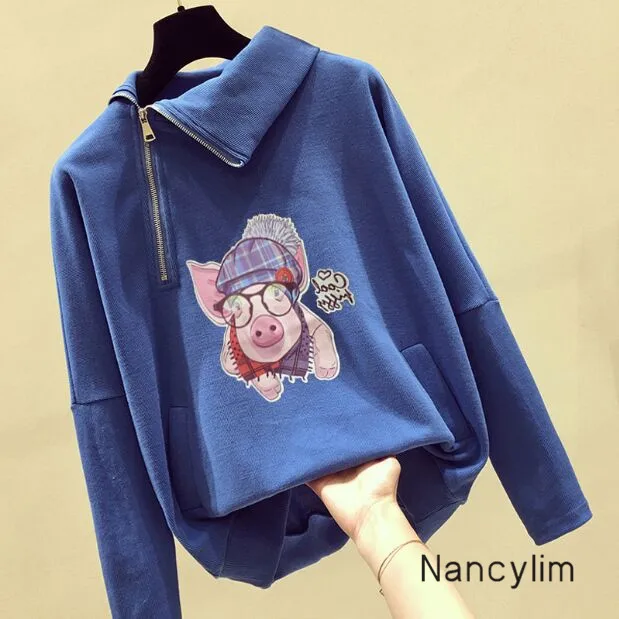 

Plus Size Hoodie Woman Turn Turtleneck Bat Sweatshirt Female Students Loose Pullovers Autumn Hoodies Outwear Femme Pull