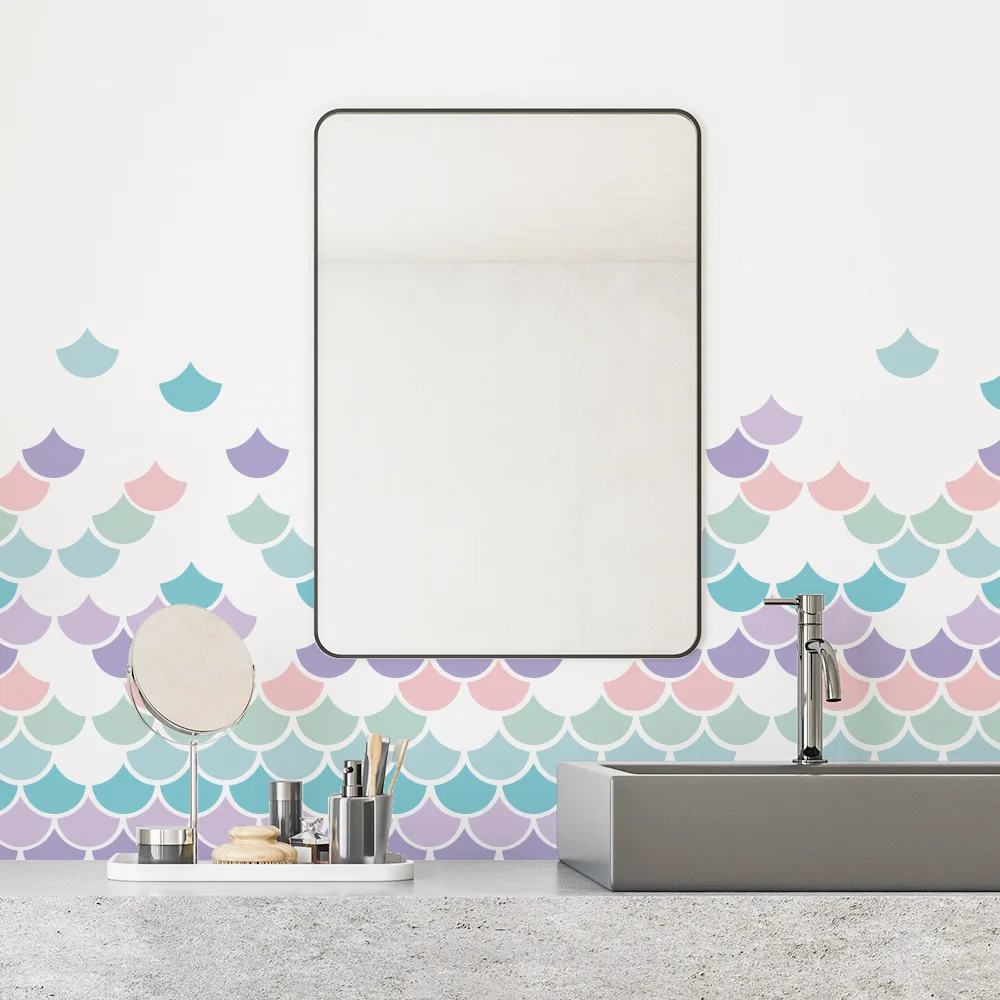 48 шт. в виде рыбьей чешуи наклейки на стену с геометрическим принтом украшения