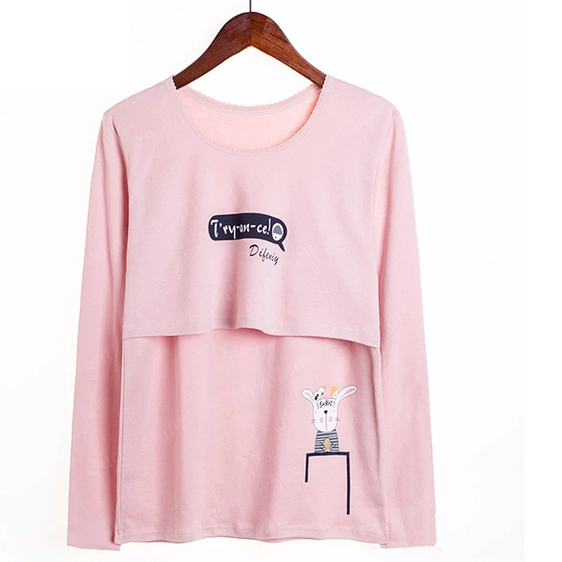 Одежда для сна для беременных и кормящих; пижамы для беременных женщин; ночная рубашка для кормящих матерей; домашняя одежда из хлопка - Цвет: Pink Rabbit