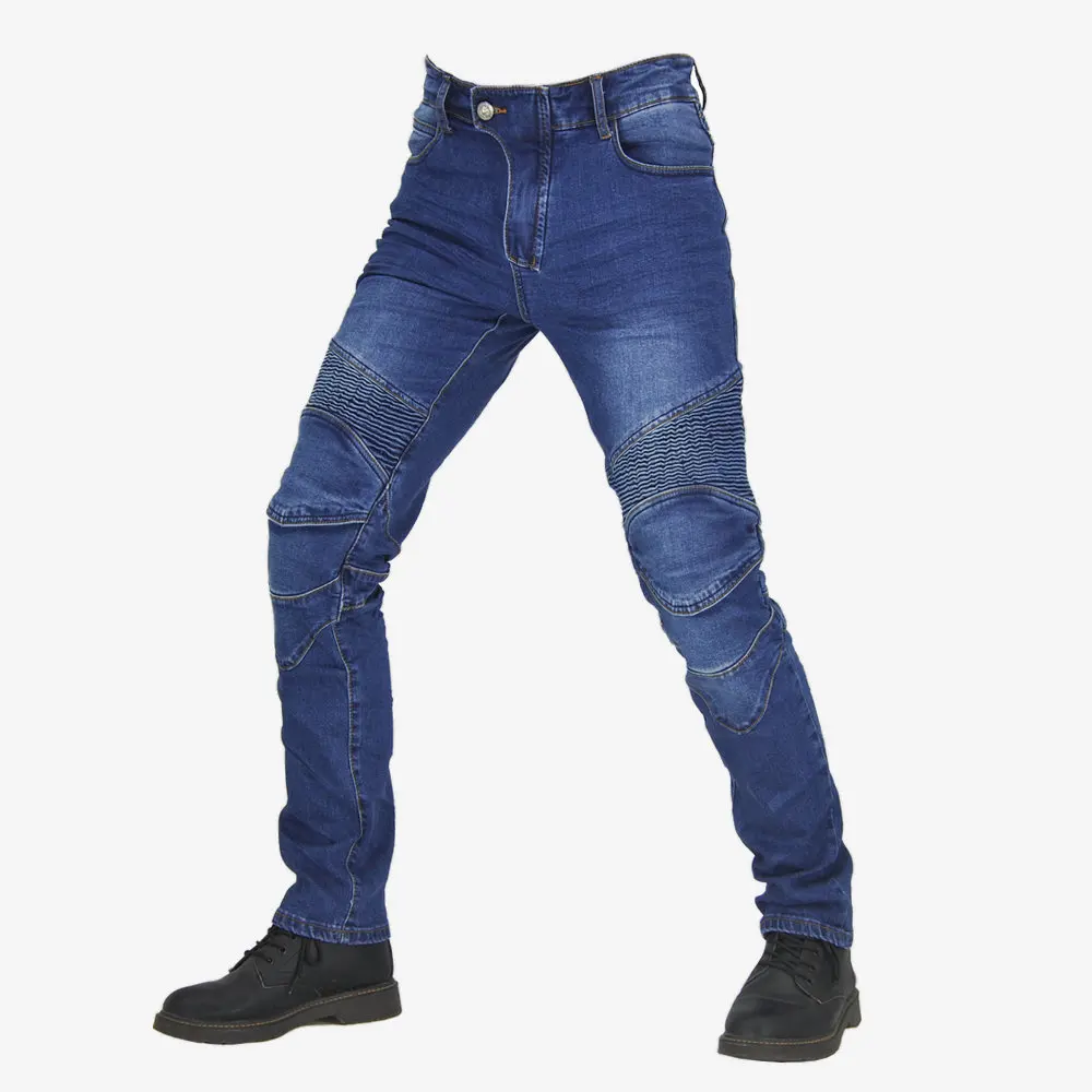Мужские классические всесезонные мотоциклетные стильные эластичные джинсы для верховой езды, Узкие повседневные штаны с протектором