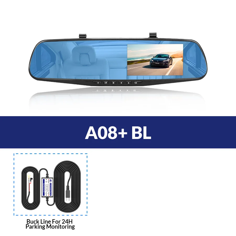 A08-BL E-ACE, 4,3 дюймов, Автомобильный видеорегистратор, камера Full HD 1080 P, автоматическая камера, зеркало заднего вида с dvr и камерой, видеорегистратор, видеорегистратор для автомобиля - Название цвета: A08-BL