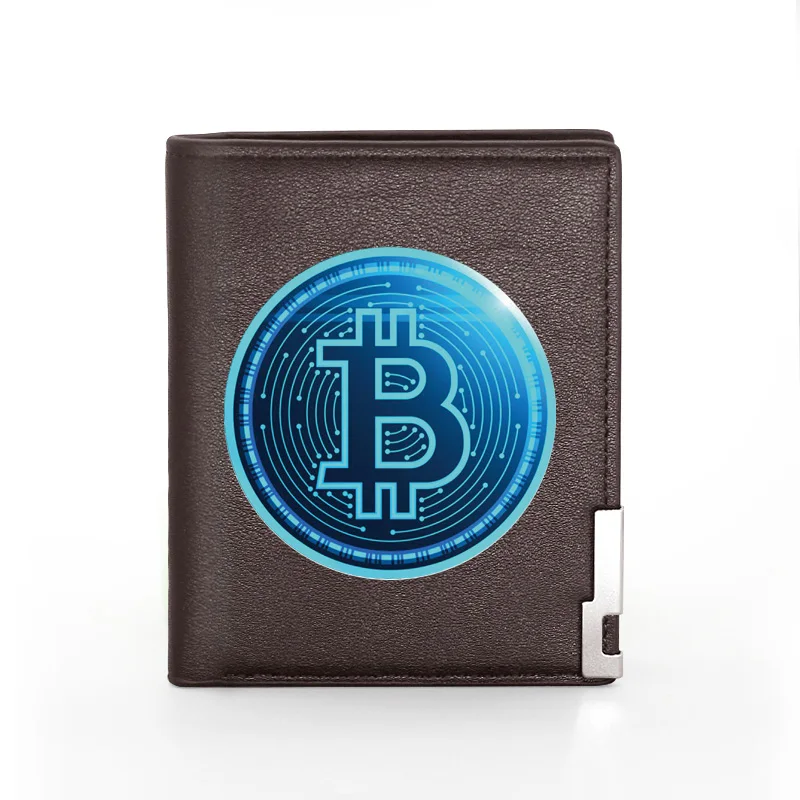 Men Wallet Leather Bitcoin Design Printing Billfold Slim Credit Card/ID Holders Inserts Money Bag Male Pocket Short Purses 