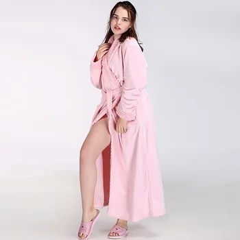 

Women Winter Flannel Robe Kimono Bath Gown Nightwear Sleepwear Casual Thick Coral Fleece Home Clothes Sexy Couples Nightgown