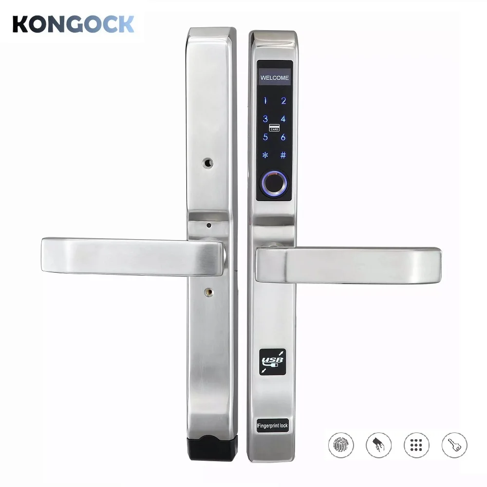 

Biometric Fingerprint smart sliding door lock, digital password keyless electronic card access door-lock with key