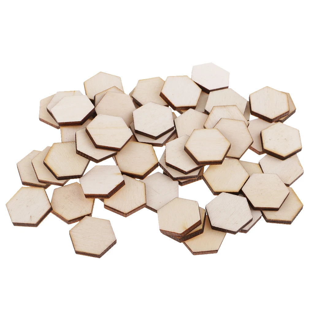 54pc Unfinished Wood Pieces  Blank Wood Natural Slices Wooden Hexagon Cutouts for DIY Crafts Painting