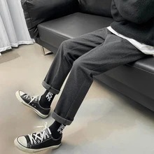 Мужские брюки, осень и зима, новинка, теплый материал, свободные прямые брюки, молодежная индивидуальность, модная трендовая мужская одежда