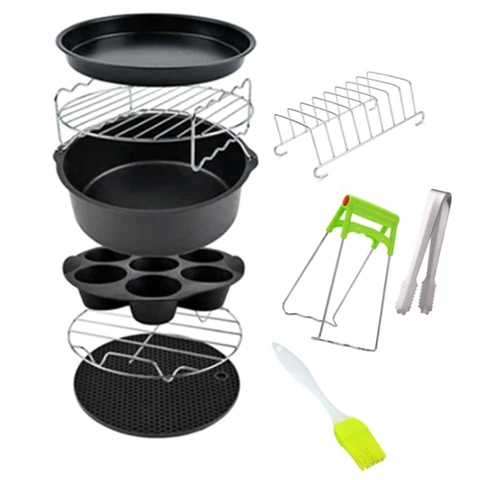 Air Fryer Accessories 7 Inches for Airfryer 3.2-5.8QT Fryer, Baking Basket, Pizza Tray, Kitchen Cooking Tools